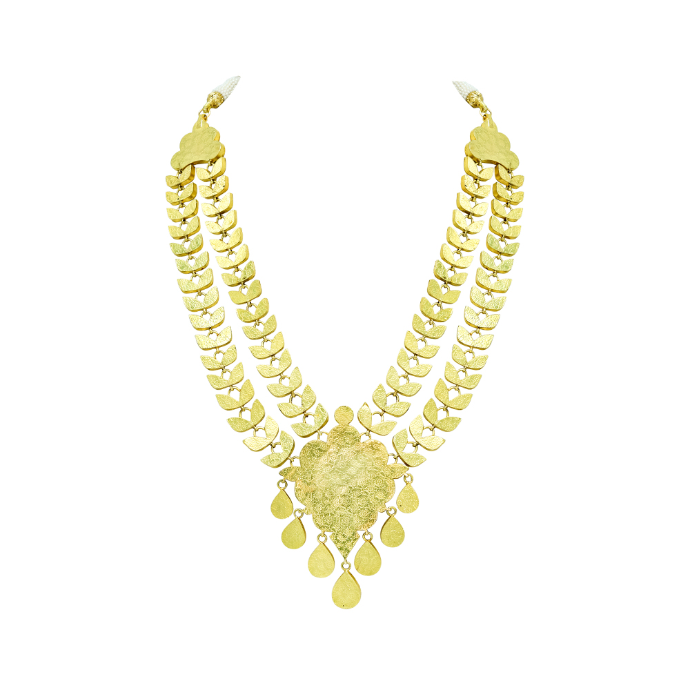Gold Polki Necklace with Twin Petal Lines and Floral Center