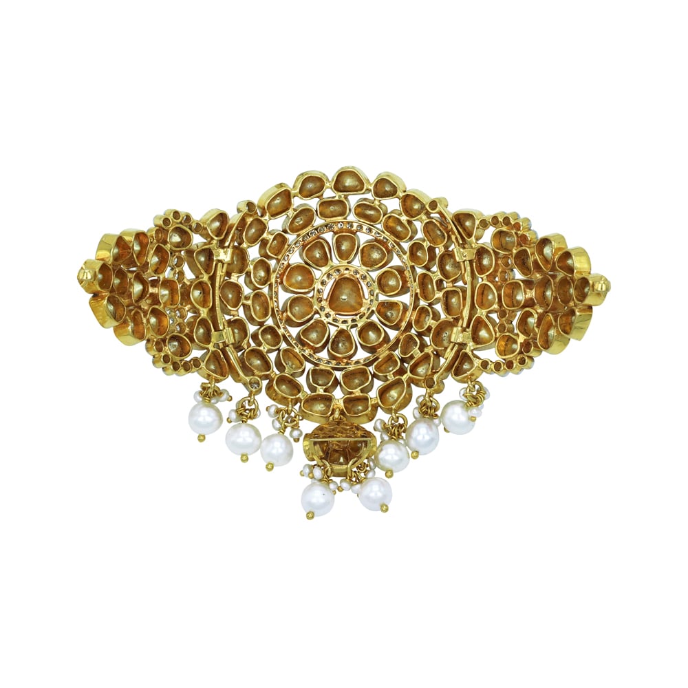 Polki Diamond Choker with Pearl Strings and Dangling Drops