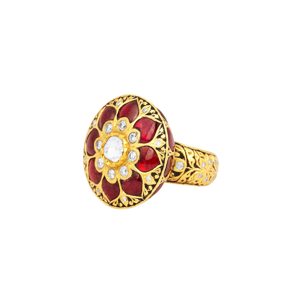 Partash Ring with Talaf Floral Design and Polki Center