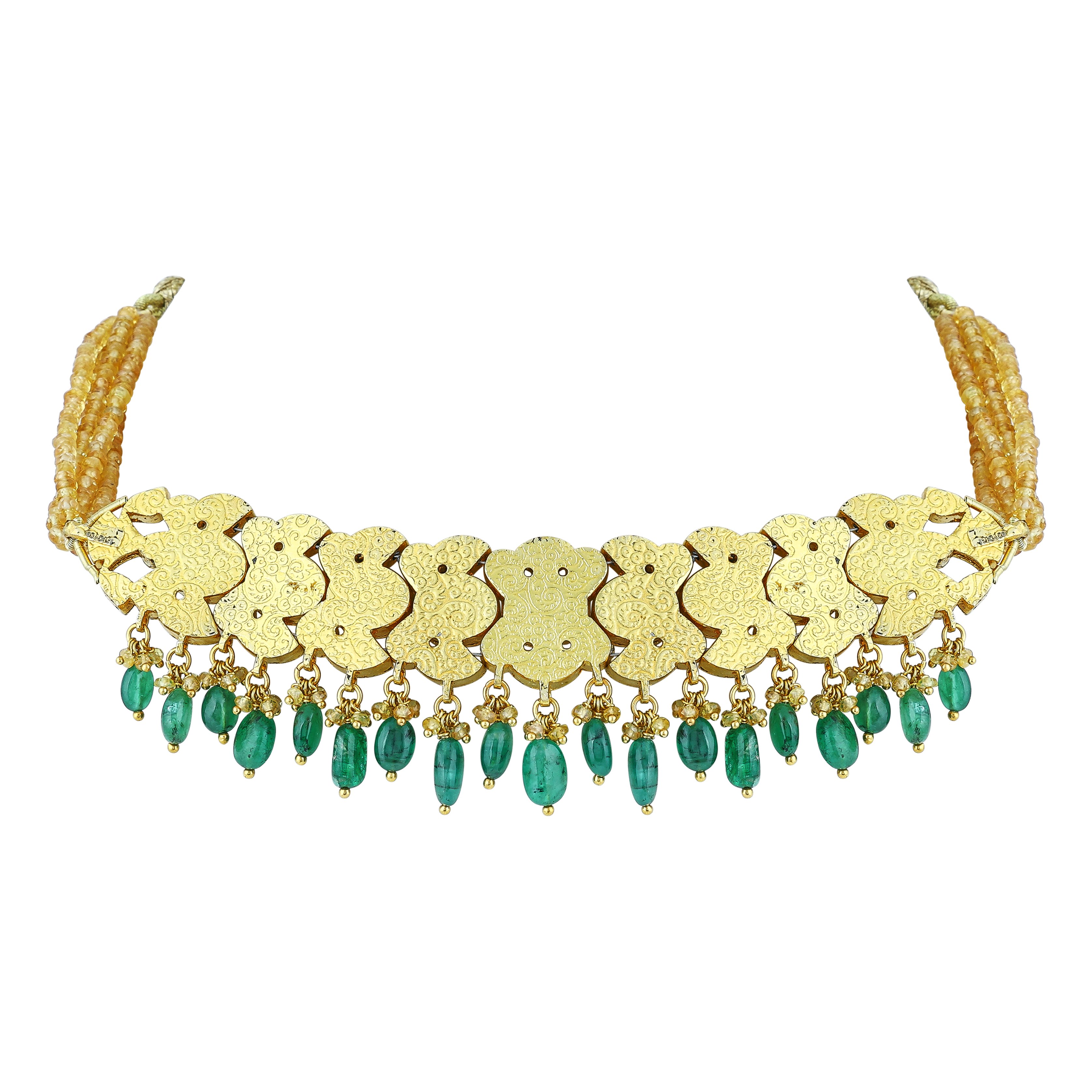 Navratana Choker with Polki Diamonds and Emerald Beads