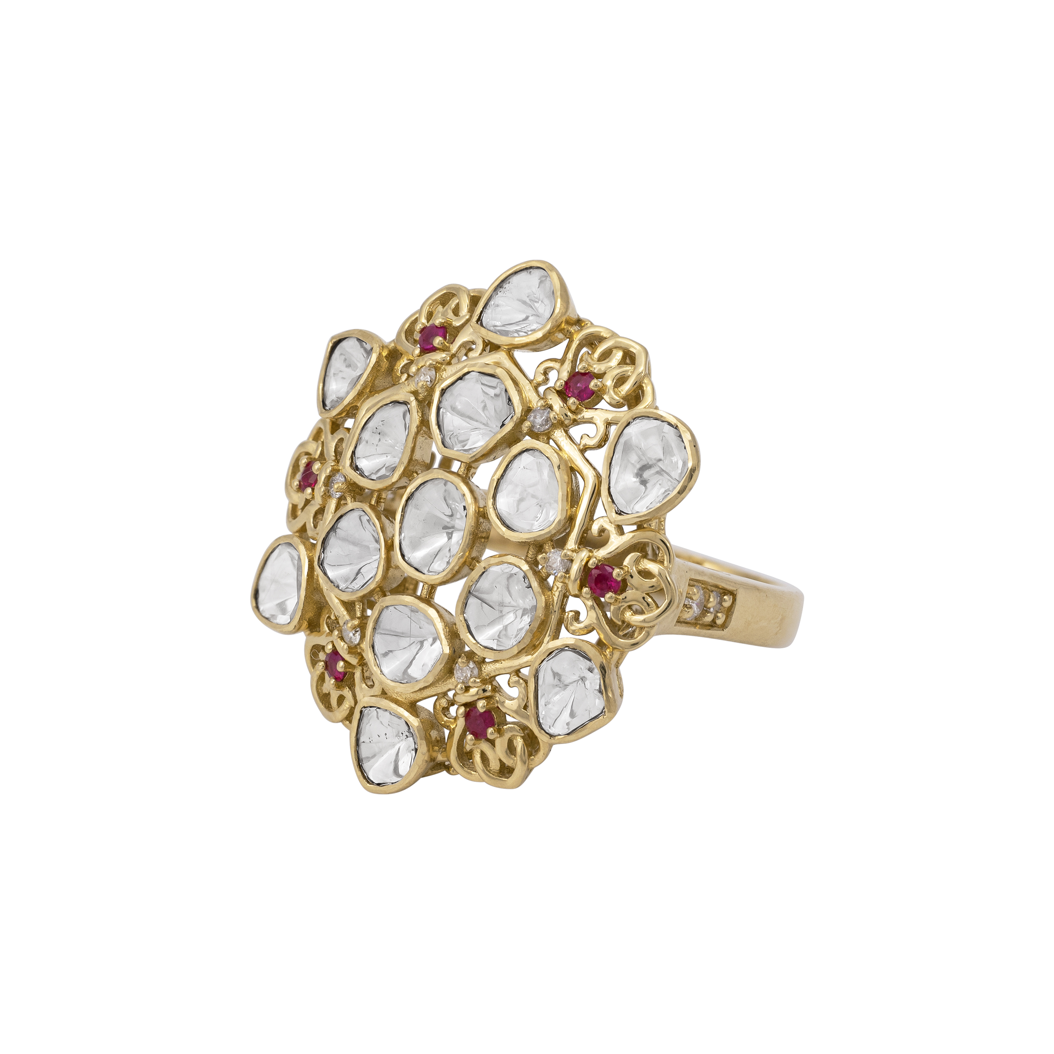 Uncut Diamond Flaura Polki Ring with Red Spark
