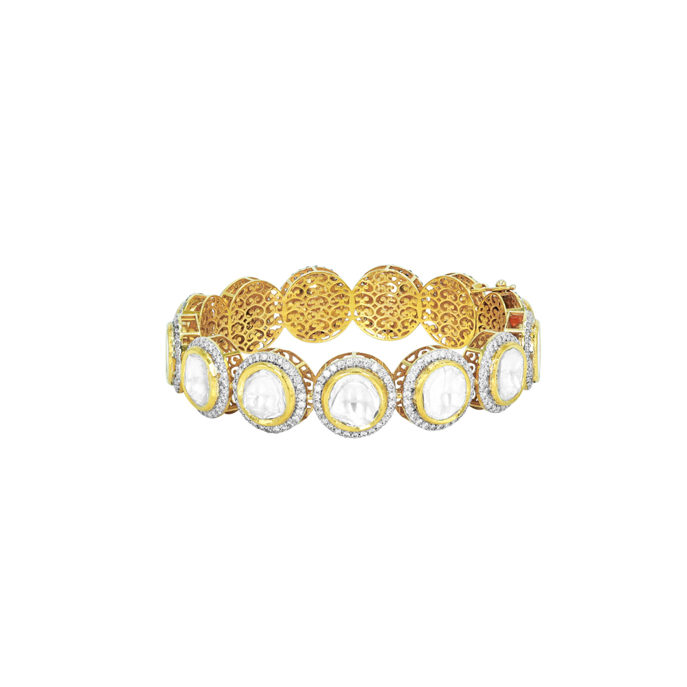 Open Polki Bangle with Intricate Gold Inner Detailing