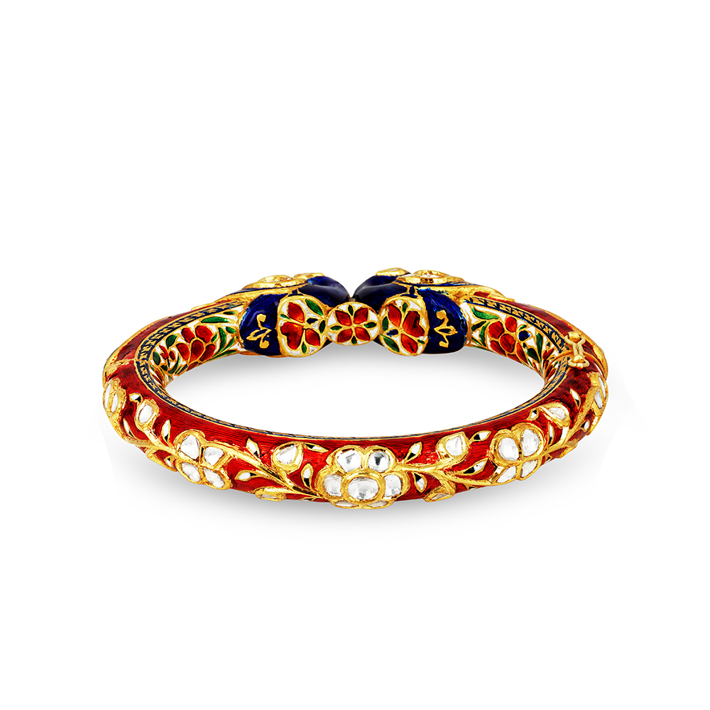 Bangle with Enamel Peacocks and Polki Accents