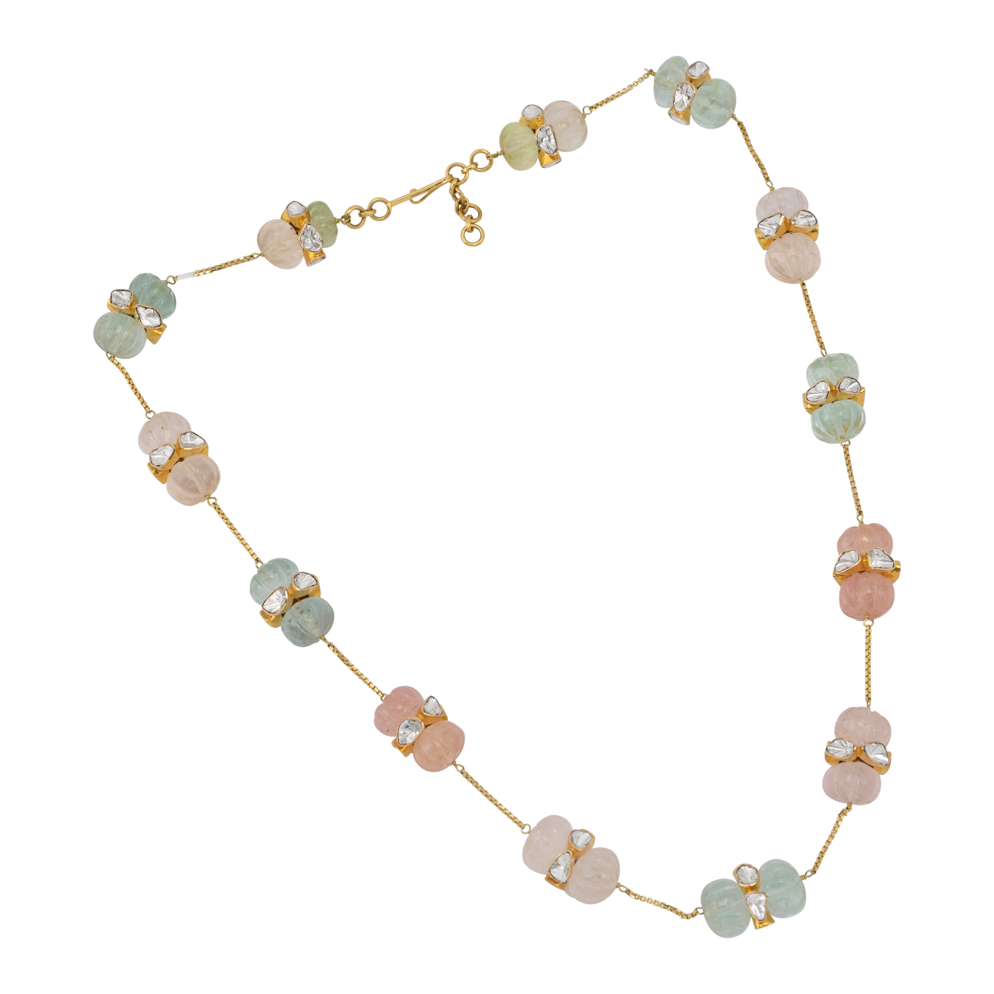 Pastel Multi-Beryl Melon Necklace with Open Polki Diamond