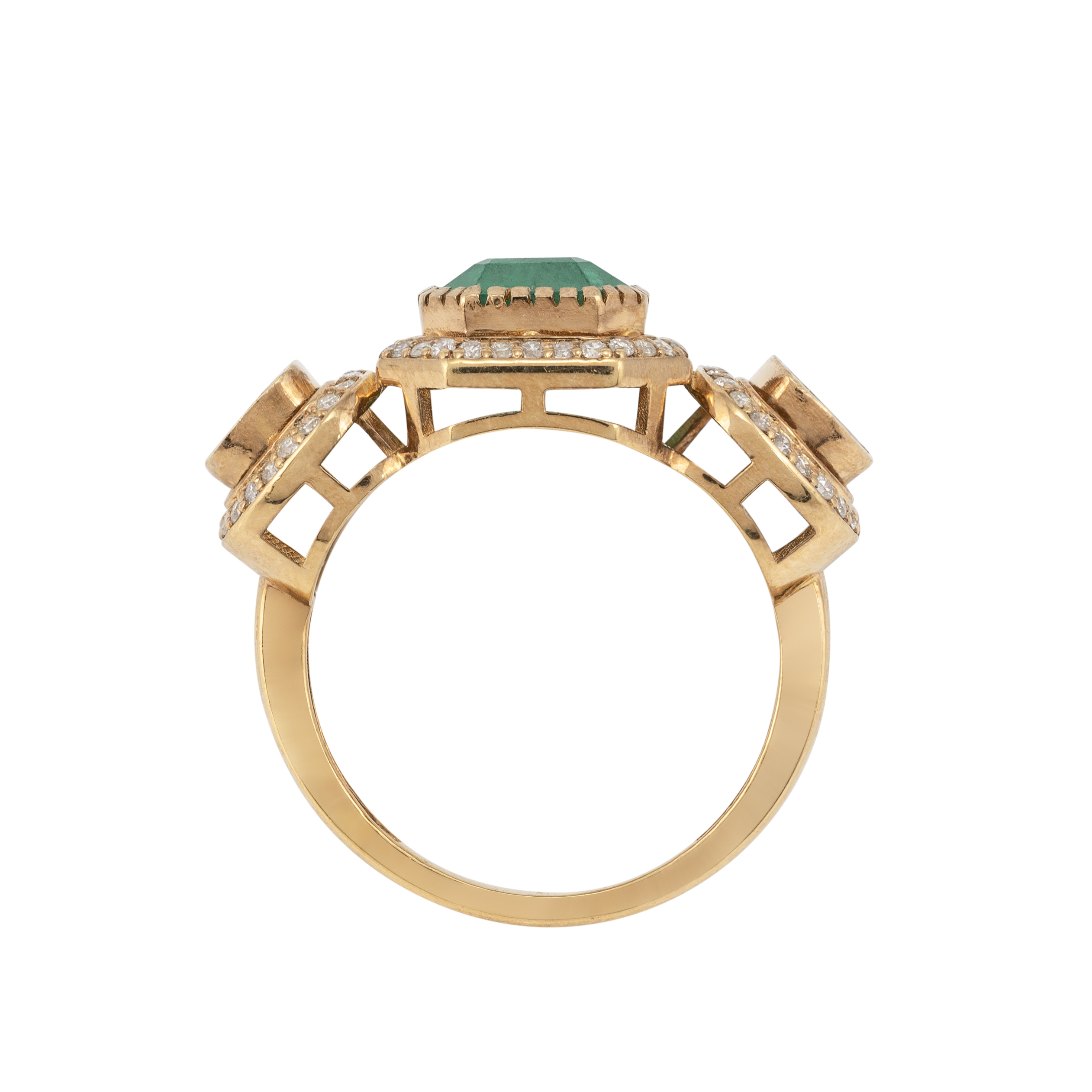 Emerald Polki Ring with Diamond Halo