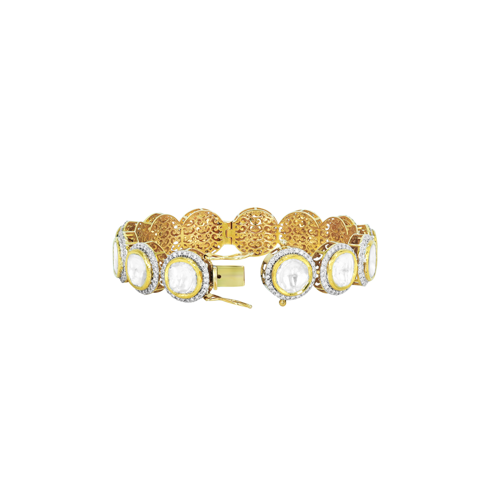 Open Polki Bangle with Intricate Gold Inner Detailing
