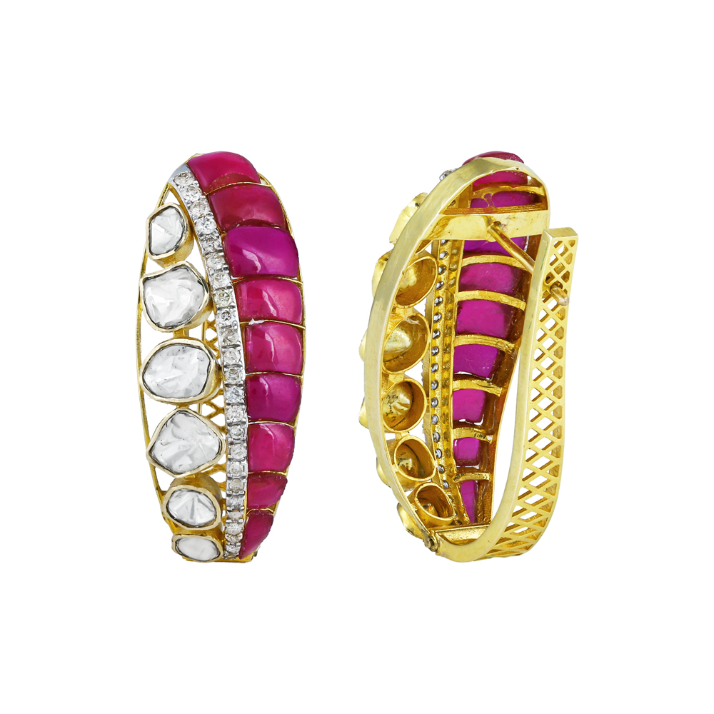 Hoop Earrings with Polki, Red Talaf, and Diamonds