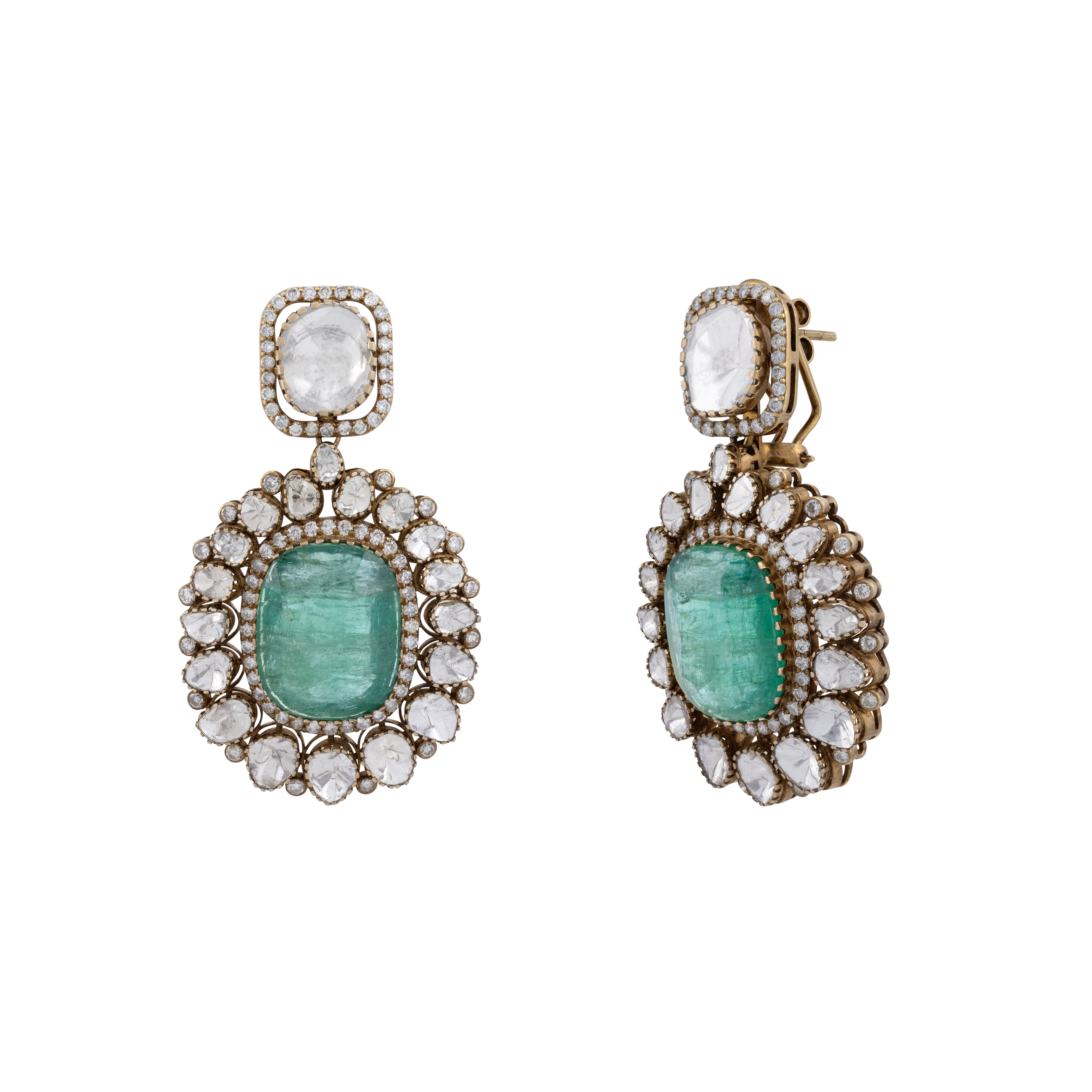 Emerald Pendant Necklace and Earring Set with Diamond Highlights