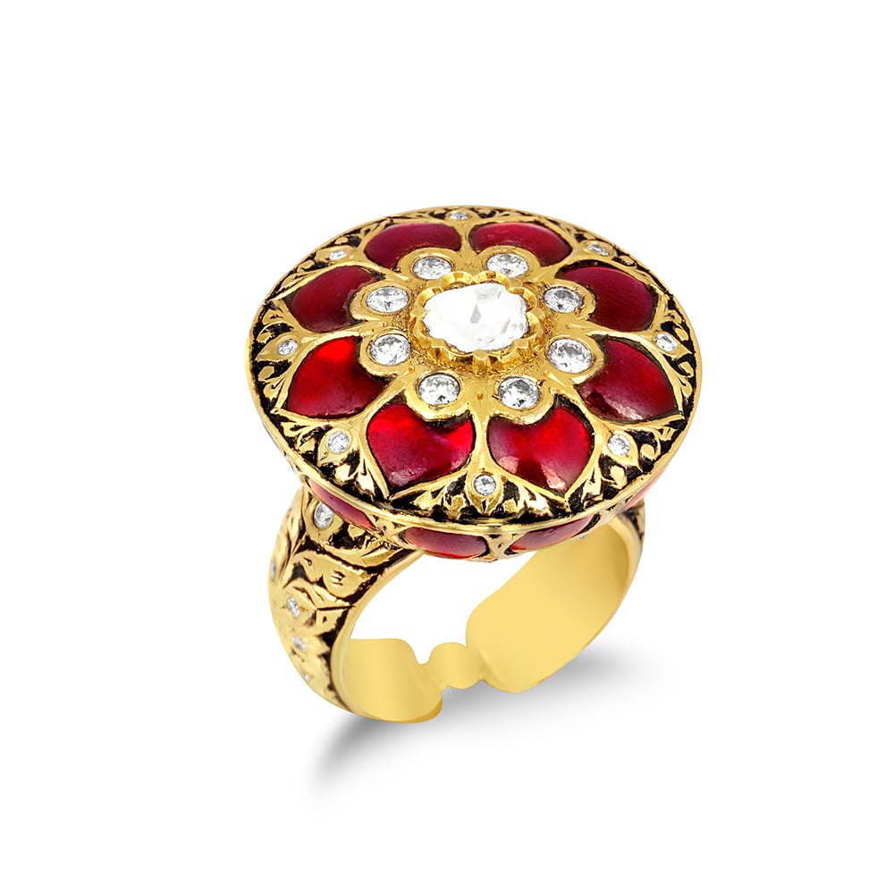 Partash Ring with Talaf Floral Design and Polki Center