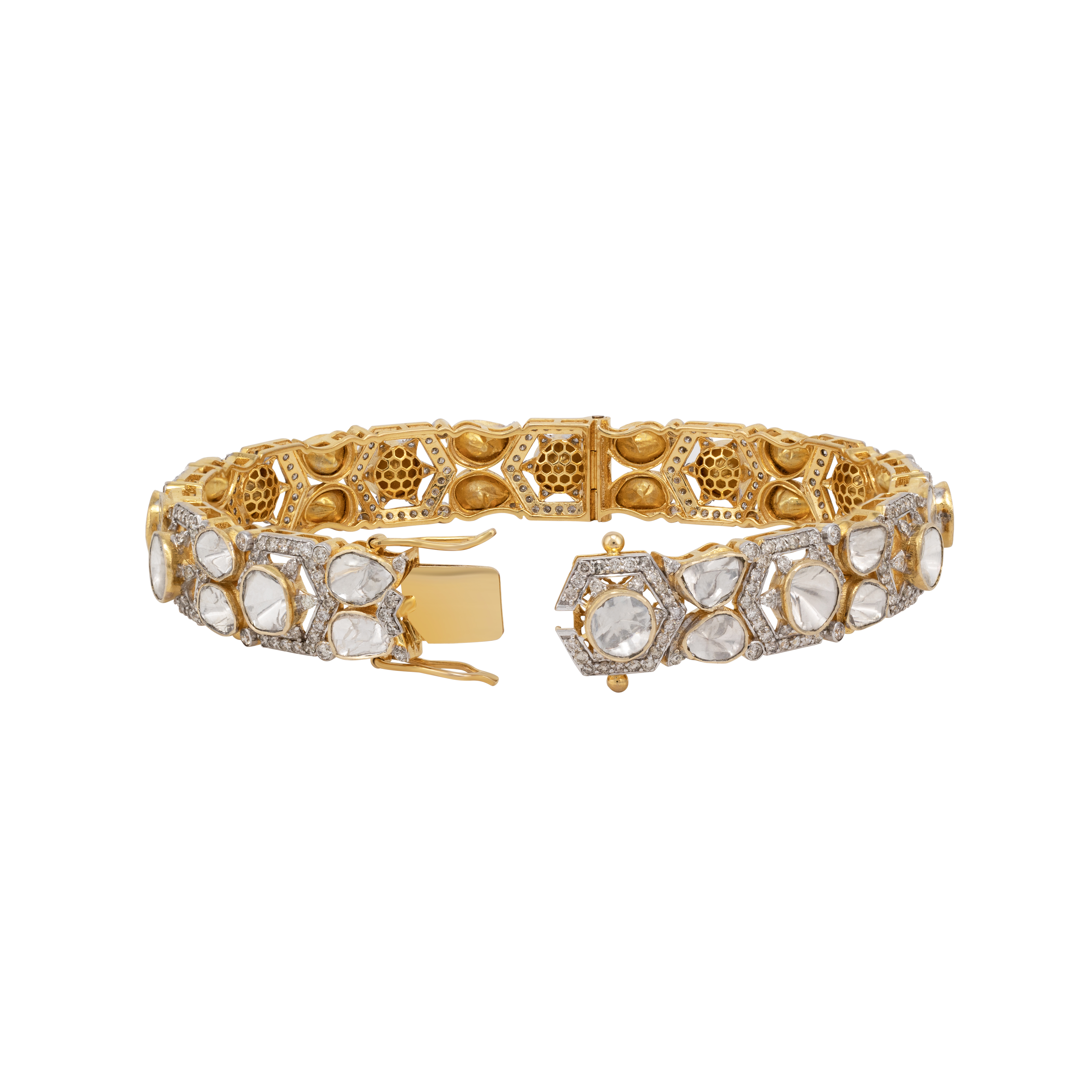Open-Setting Hexagonal Polki Bangle with Full-Cut Diamonds