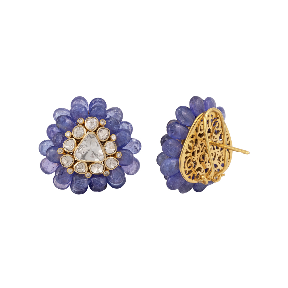 Tanzanite Petal Studs with Triangular Polki Diamond